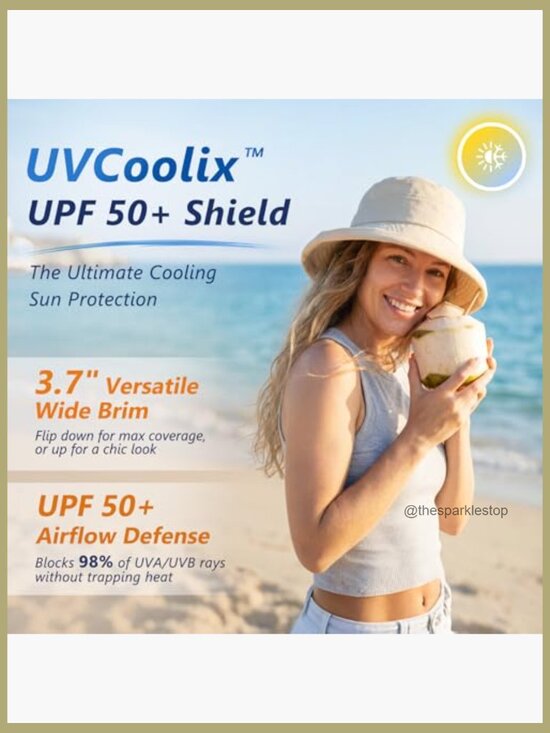UPF 50 Cooling Bucket Sun Hat with Ponytail Hole Wide Brim Packable main image 6